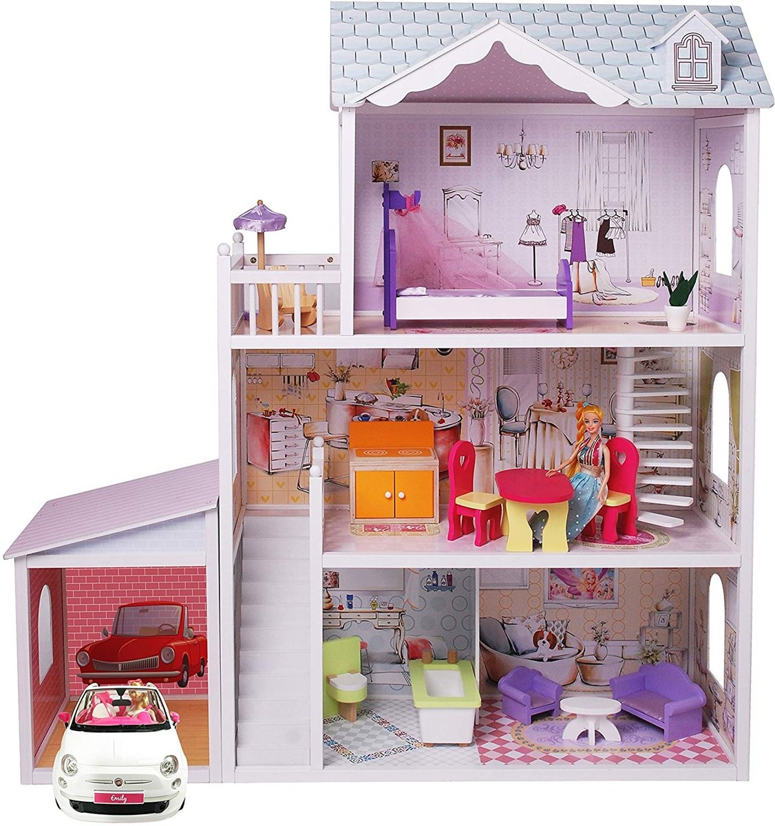 Gerardos Toys Houten Poppenhuis Met Garage Charlene 123,5 Cm 14-delig